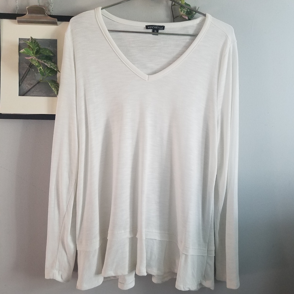 J. Crew Mercantile V Neck Ruffle Hem Shirt XL - Picture 1 of 4